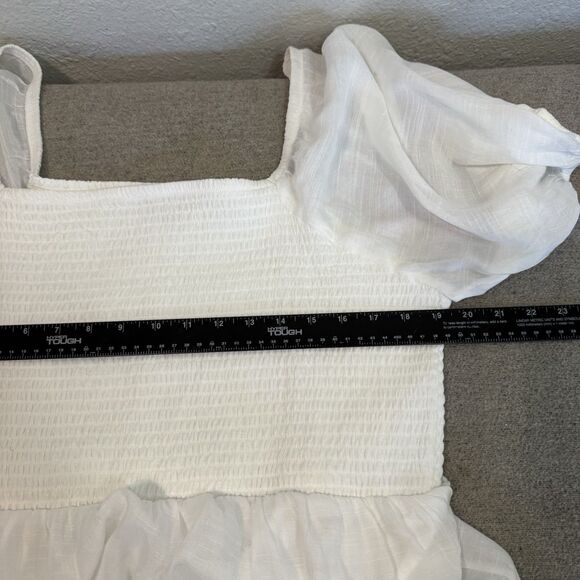 J Gee Dress 2X Wihite Tiered Smocked Sheer Ruffle Midi Boho Romantic Cottagecore - Picture 5 of 8